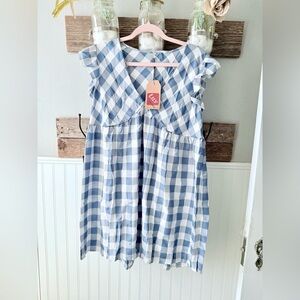 Lily Blue and White Gingham Ruffle Sleeve Dress